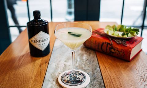 Product shot of Hendrick’s Gin in a martini glass